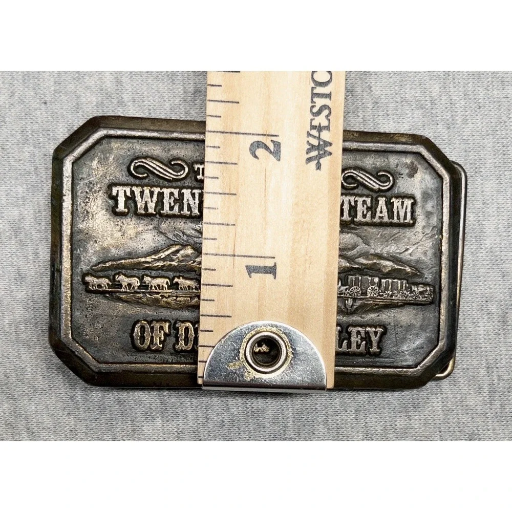 The Famous Twenty Mule Team Of Death Valley Borax Wagons Brass Belt Buckle 3.25
